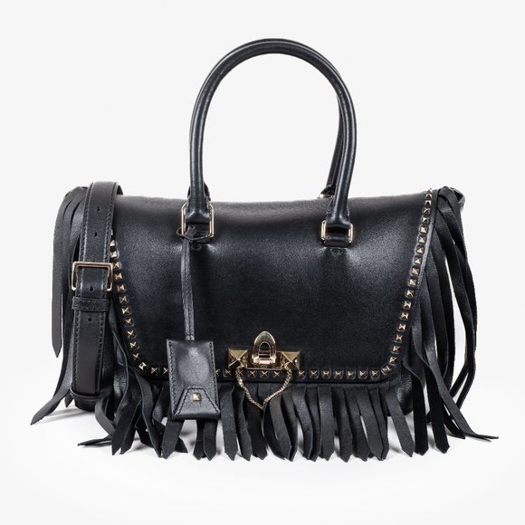 Valentino Black Demilune Rockstud Flap Satchel - Picture 1 of 16